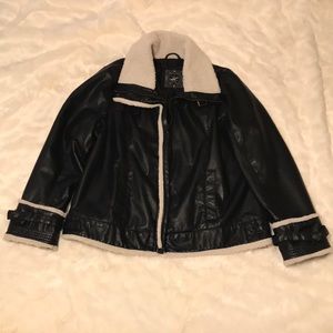 A black faux leather jacket